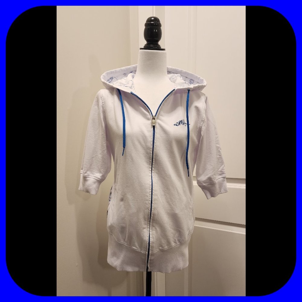 NOMIS || White & Blue Half Sleeve Zip Hoodie (SIZE L)